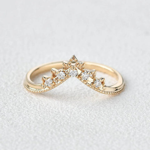 Chevron Style Round Cut Moissanite Wedding Band For Her
