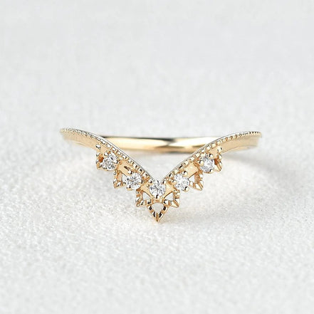Chevron Style Round Cut Moissanite Wedding Band For Her