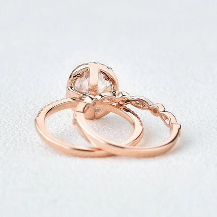 Oval Cut Moissanite D Color Vintage Halo Wedding Set For Women