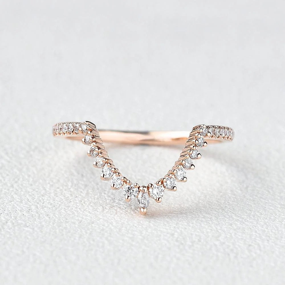 Curved Style D Color Moissanite Marquise Cut Band