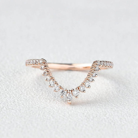 Curved Style D Color Moissanite Marquise Cut Band