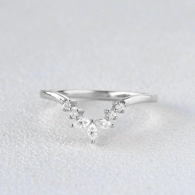 Chevron Style Moissanite Marquise Cut Band Birthday Gift For Her