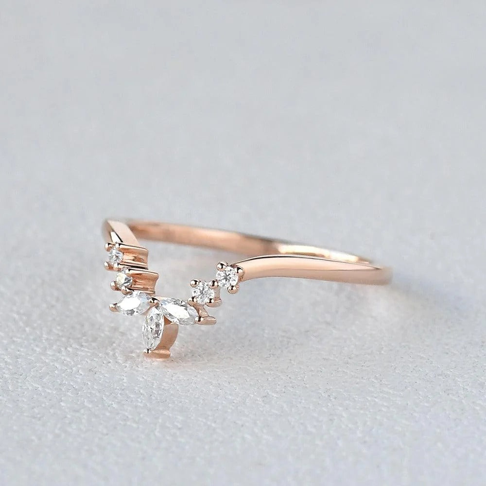 Chevron Style Moissanite Marquise Cut Band Birthday Gift For Her