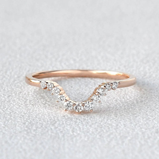 Curved Shape Round Cut Eternity Moissnaite Wedding Band