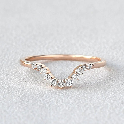 Curved Shape Round Cut Eternity Moissnaite Wedding Band