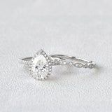 VVS1 Pear Cur Vintage Halo Moissanite Bridal Set For Her