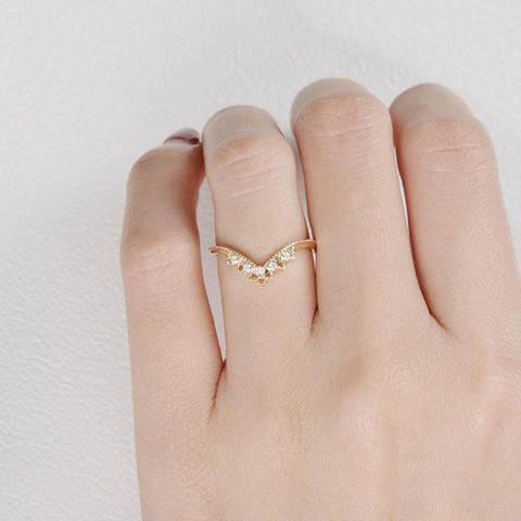 Chevron Style Round Cut Moissanite Wedding Band For Her