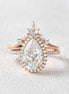 Vintage Halo Pear Cut Colorless Moissanite Ring Set For Bride