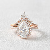 Vintage Halo Pear Cut Colorless Moissanite Ring Set For Bride