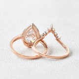 Vintage Halo Pear Cut Colorless Moissanite Ring Set For Bride