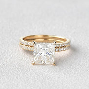 Princess Cut Hidden Halo Moissanite Ring Set For Her