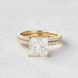 Princess Cut Hidden Halo Moissanite Ring Set For Her