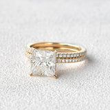 Princess Cut Hidden Halo Moissanite Ring Set For Her