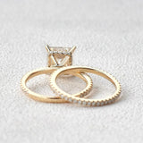 Princess Cut Hidden Halo Moissanite Ring Set For Her