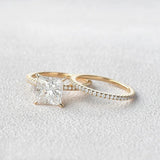 Princess Cut Hidden Halo Moissanite Ring Set For Her