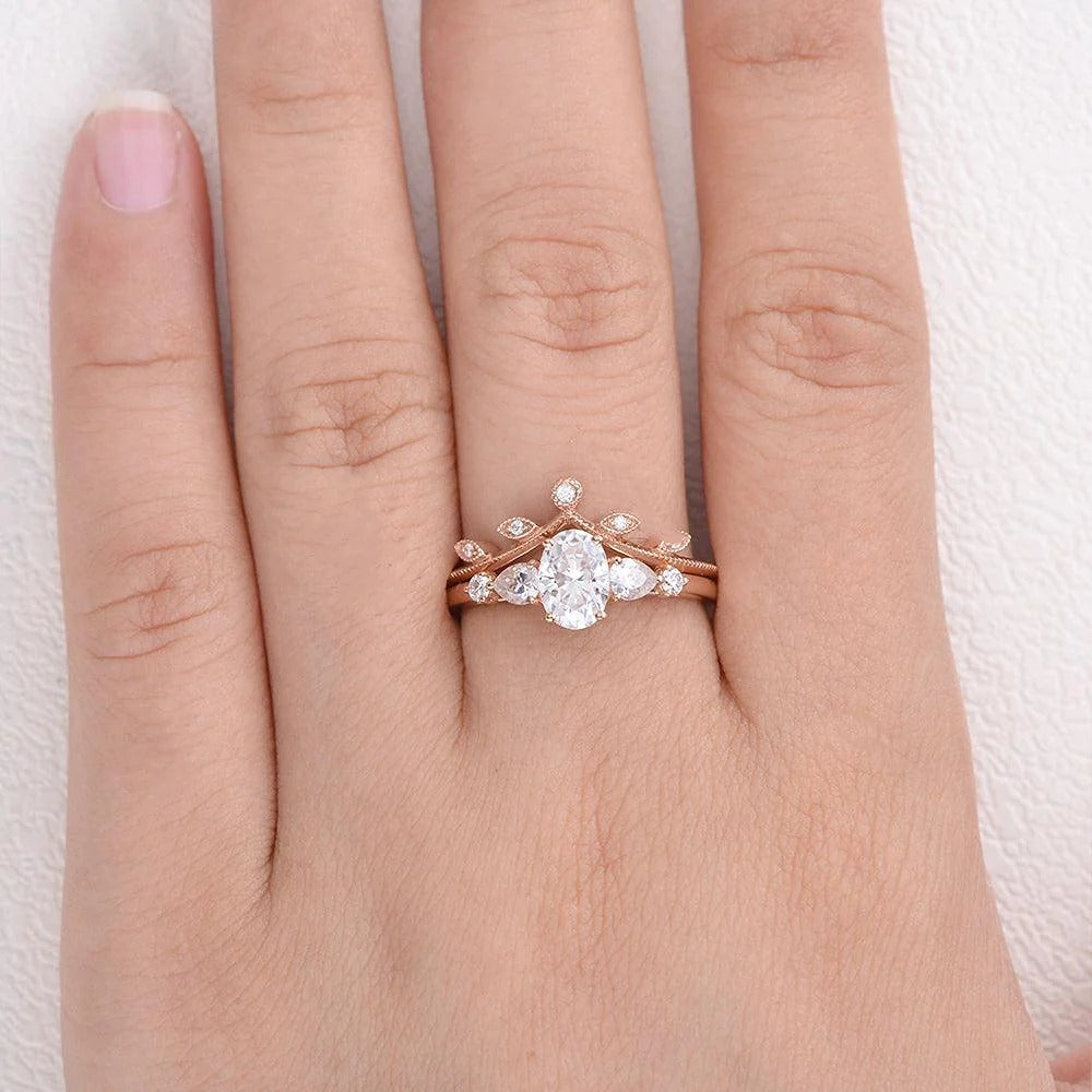Five Stone Moissanite Oval Cut Anniversary Gift Ring Set