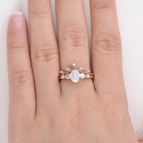 Five Stone Moissanite Oval Cut Anniversary Gift Ring Set