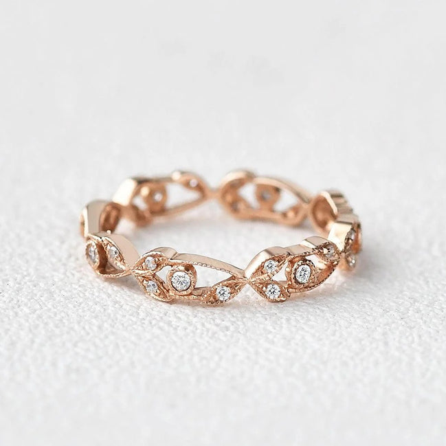 Filigree Art Deco Round Cut Moissanite Eternity Band For her