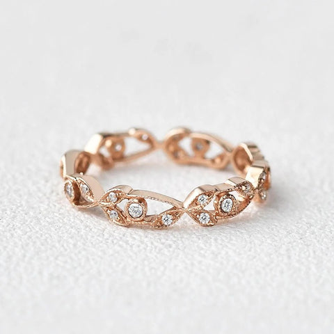 Filigree Art Deco Round Cut Moissanite Eternity Band For her