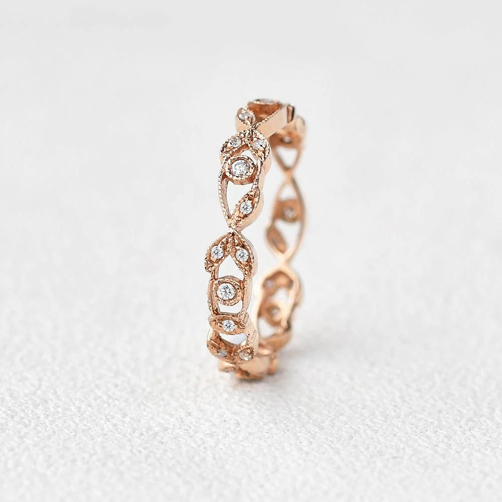 Filigree Art Deco Round Cut Moissanite Eternity Band For her