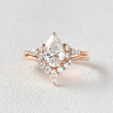 Pear Cut Moissanite VVS1 Clarity Side Accent Wedding Proposal Ring