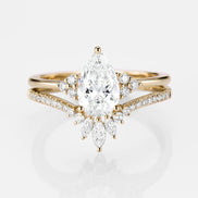 Pear Cut Side Accent Moissanite Wedding Ring Set For Her