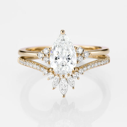 Pear Cut Side Accent Moissanite Wedding Ring Set For Her