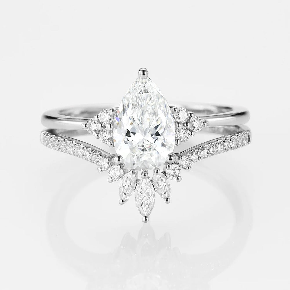 Pear Cut Side Accent Moissanite Wedding Ring Set For Her