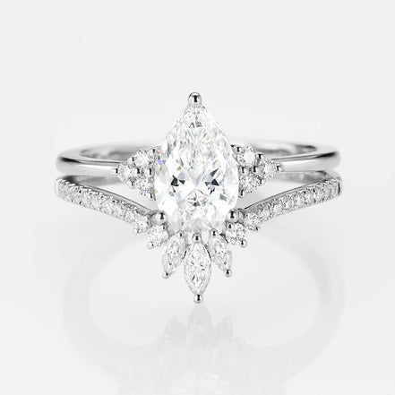 Pear Cut Side Accent Moissanite Wedding Ring Set For Her
