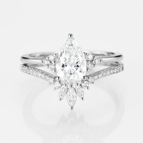Pear Cut Side Accent Moissanite Wedding Ring Set For Her