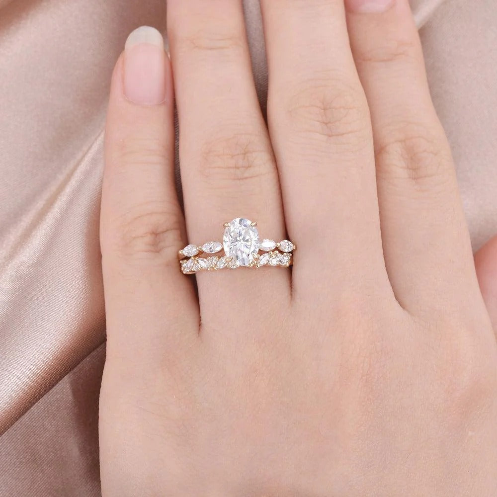 Oval Cut Five Stone Moissanite Wedding Ring Set For Women