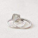 Moissanite Cushion Cut Hidden Halo Bridal Ring Set