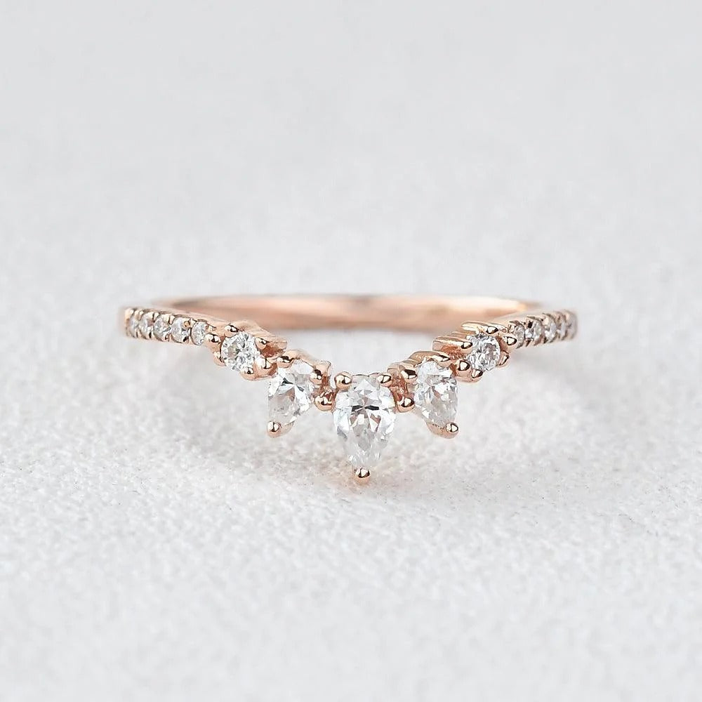 Pear And Round Cut D Color Moissanite Wedding Band For Bride