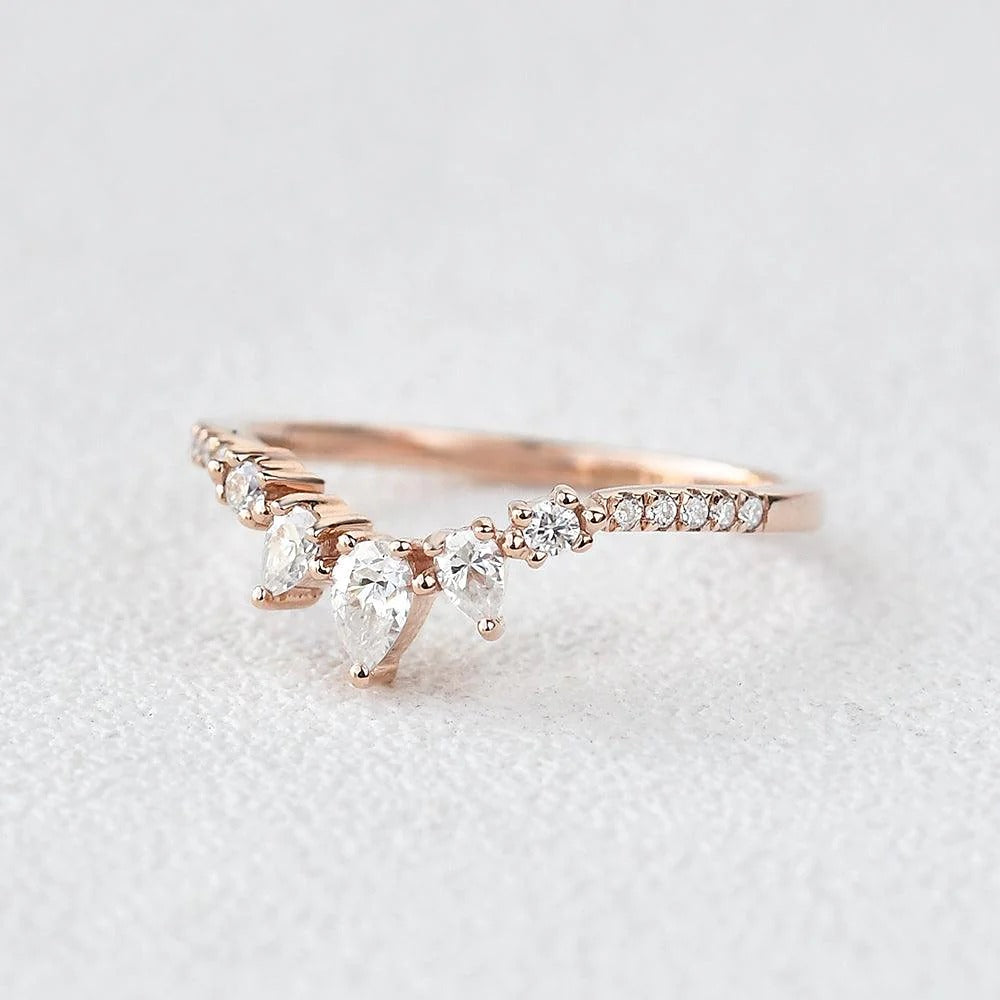 Pear And Round Cut D Color Moissanite Wedding Band For Bride
