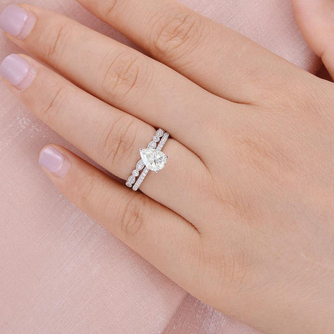 Pave Set Pear Cut Moissanite Colorless Bridal Ring Set