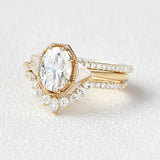 Oval Cut Filigree Three Stone Moissnaite Wedding Ring Set For Women