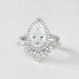 Vintage Halo Pear Cut D Color Moissanite Ring Set For Women