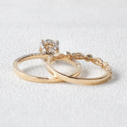 Hidden Halo Round Cut 1.30CT Colorless Moissanite Ring Set
