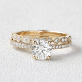 Hidden Halo Round Cut 1.30CT Colorless Moissanite Ring Set