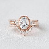 Oval Cut Filigree Three Stone Moissnaite Wedding Ring Set For Women