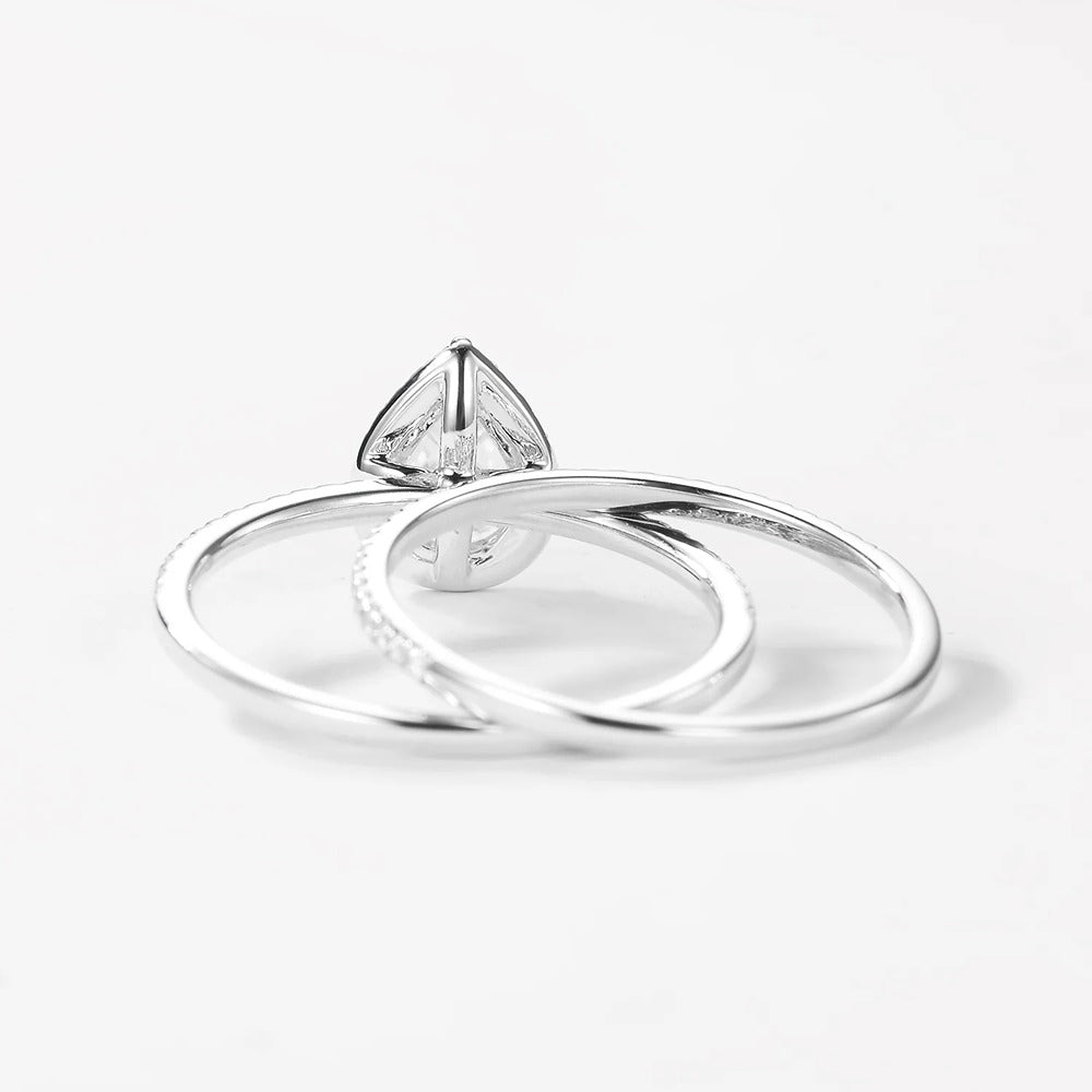 Colorless Moissanite Pear Cut Halo Bridal Set