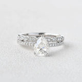 Pave Set Pear Cut Moissanite Colorless Bridal Ring Set