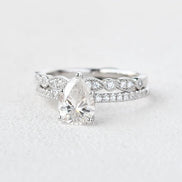 Pave Set Pear Cut Moissanite Colorless Bridal Ring Set