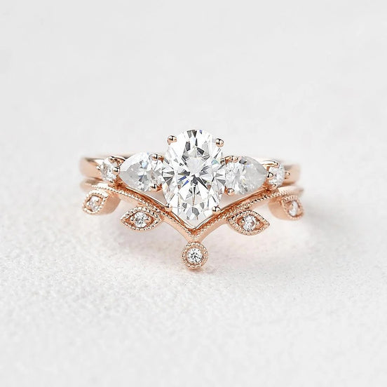 Five Stone Moissanite Oval Cut Anniversary Gift Ring Set