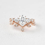 Five Stone Oval Cut Lab Crated Moissanite Ring Set