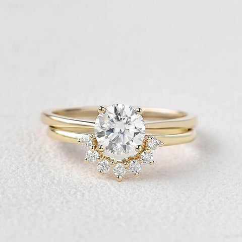 Lab Created Moissanite Round Cut Solitaire Wedding Ring Set