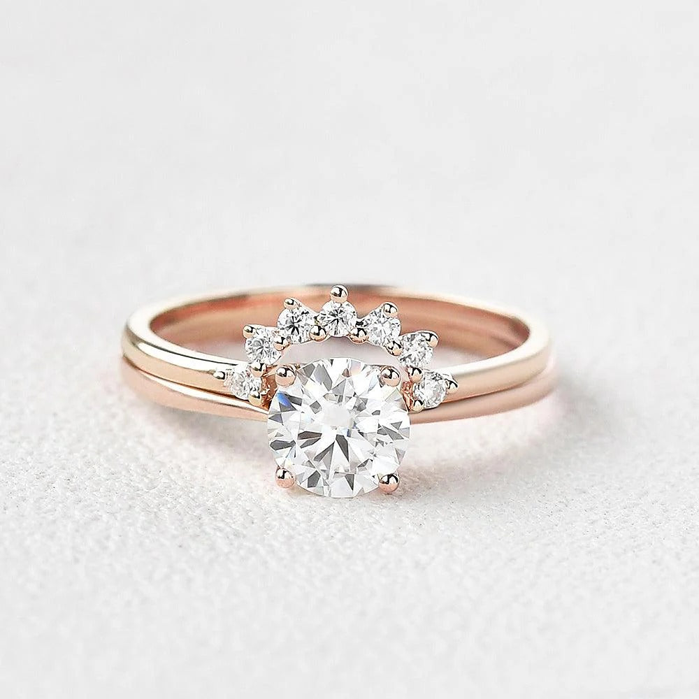 Moissanite Round Cut Solitaire Wedding Ring Set