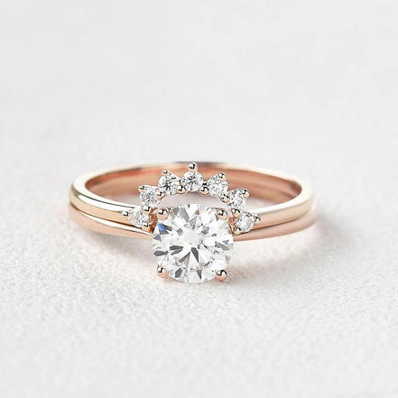 Moissanite Round Cut Solitaire Wedding Ring Set