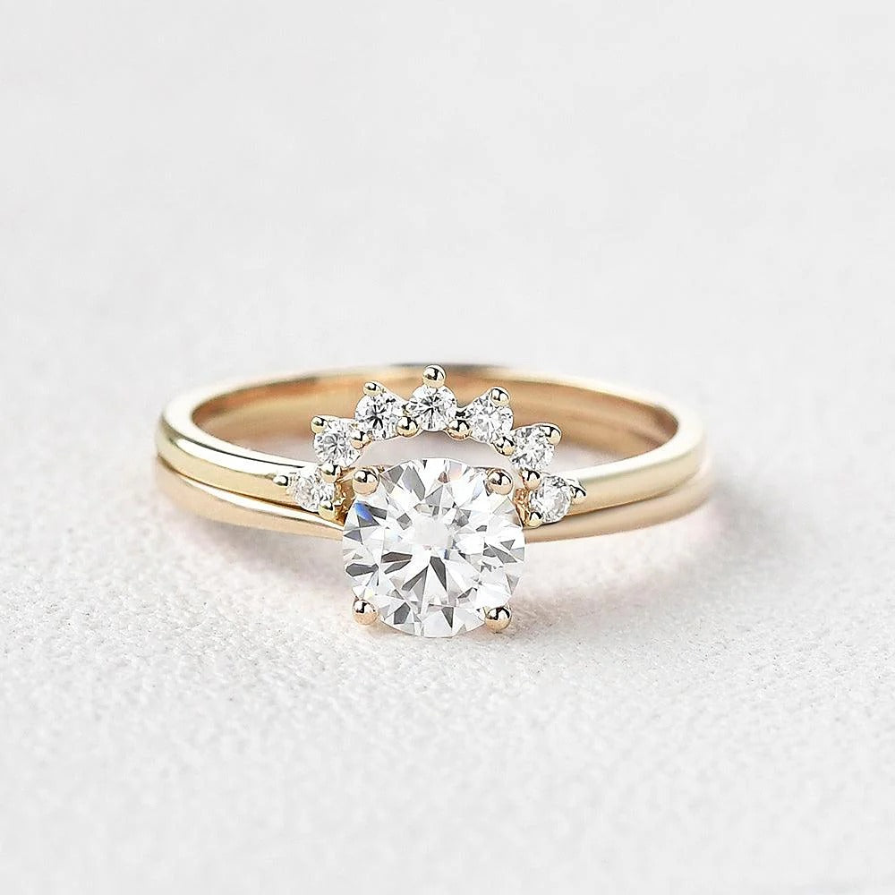 Moissanite Round Cut Solitaire Wedding Ring Set