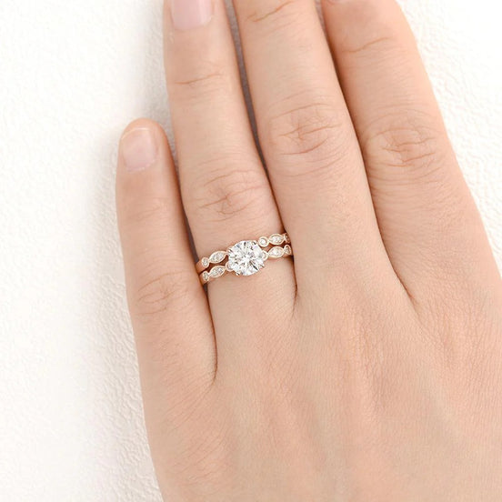 Round Cut 1.50CT Moissanite Art Deco Wedding Ring Set